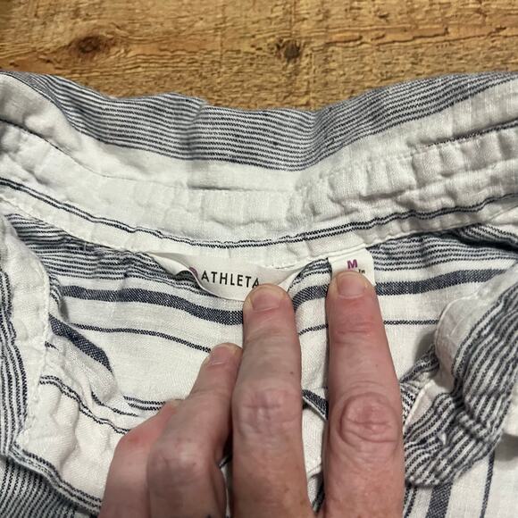 Athleta Women's 100% Linen Navy White Striped Beachy Peninsula Tunic Top Sz M - Picture 5 of 6